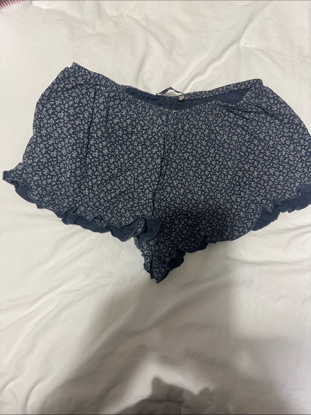 Brandy Melville Navy Floral Ruffle-Trim Sleep Shorts